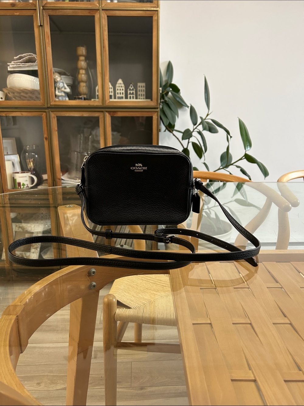 Coach Black Pebbled Leather Camera Crossbody Bag